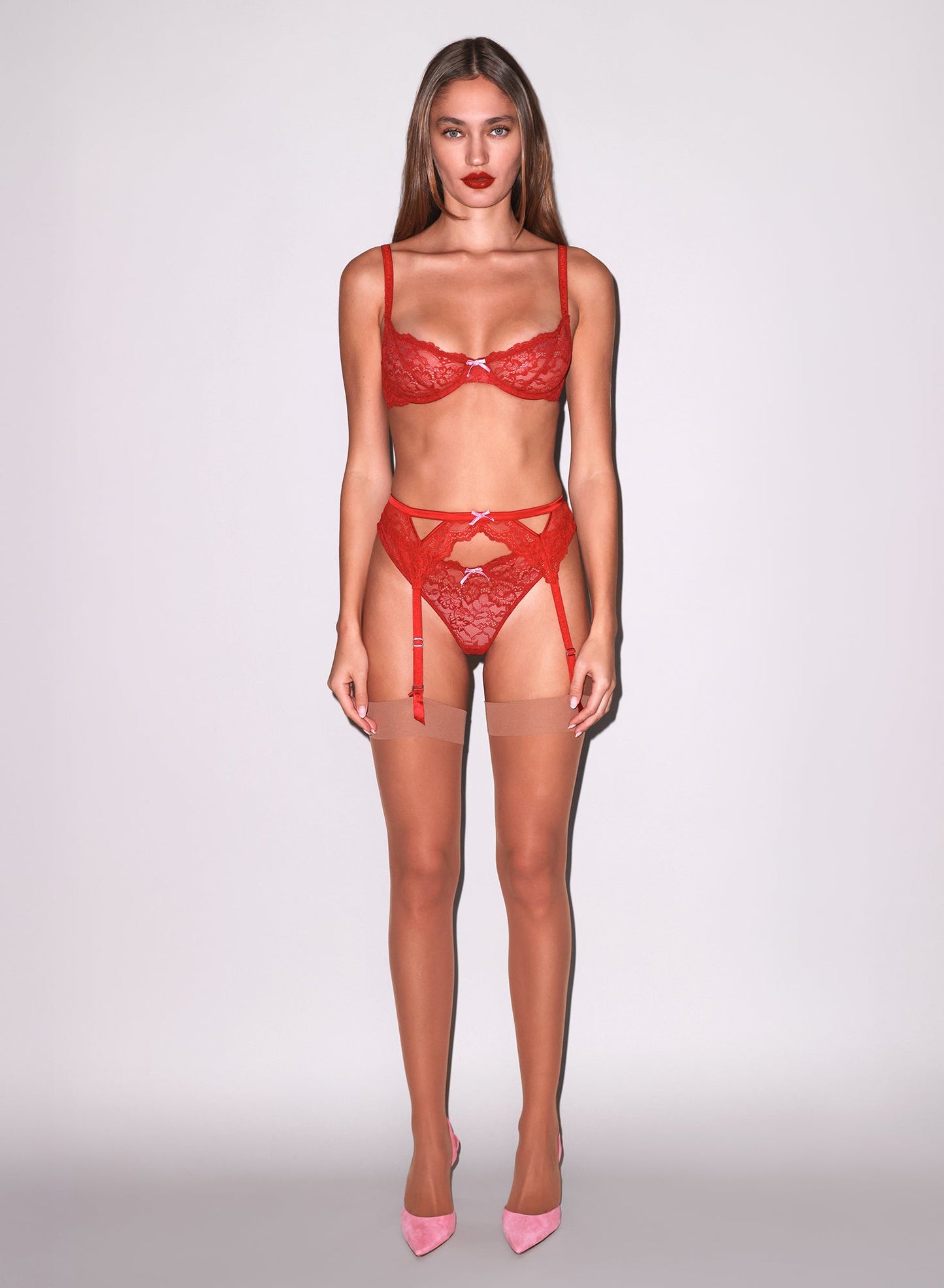 Fleur du Mal Red Bianca Lace Garter Belt
