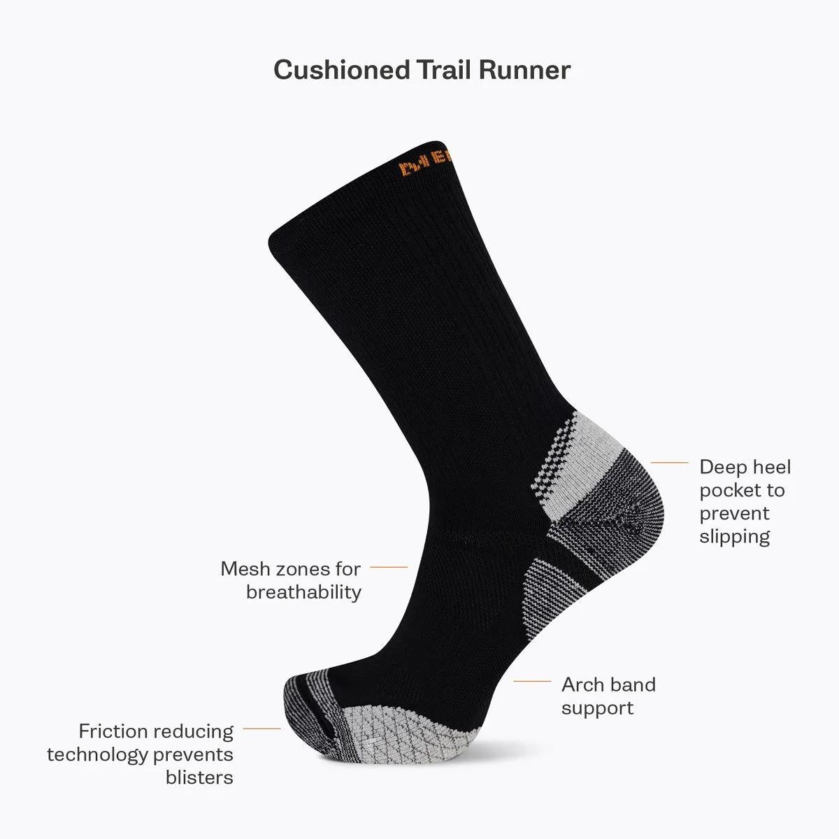 Merrell | Cushion Trail Runner Crew Sock - Gym & Running Shoes