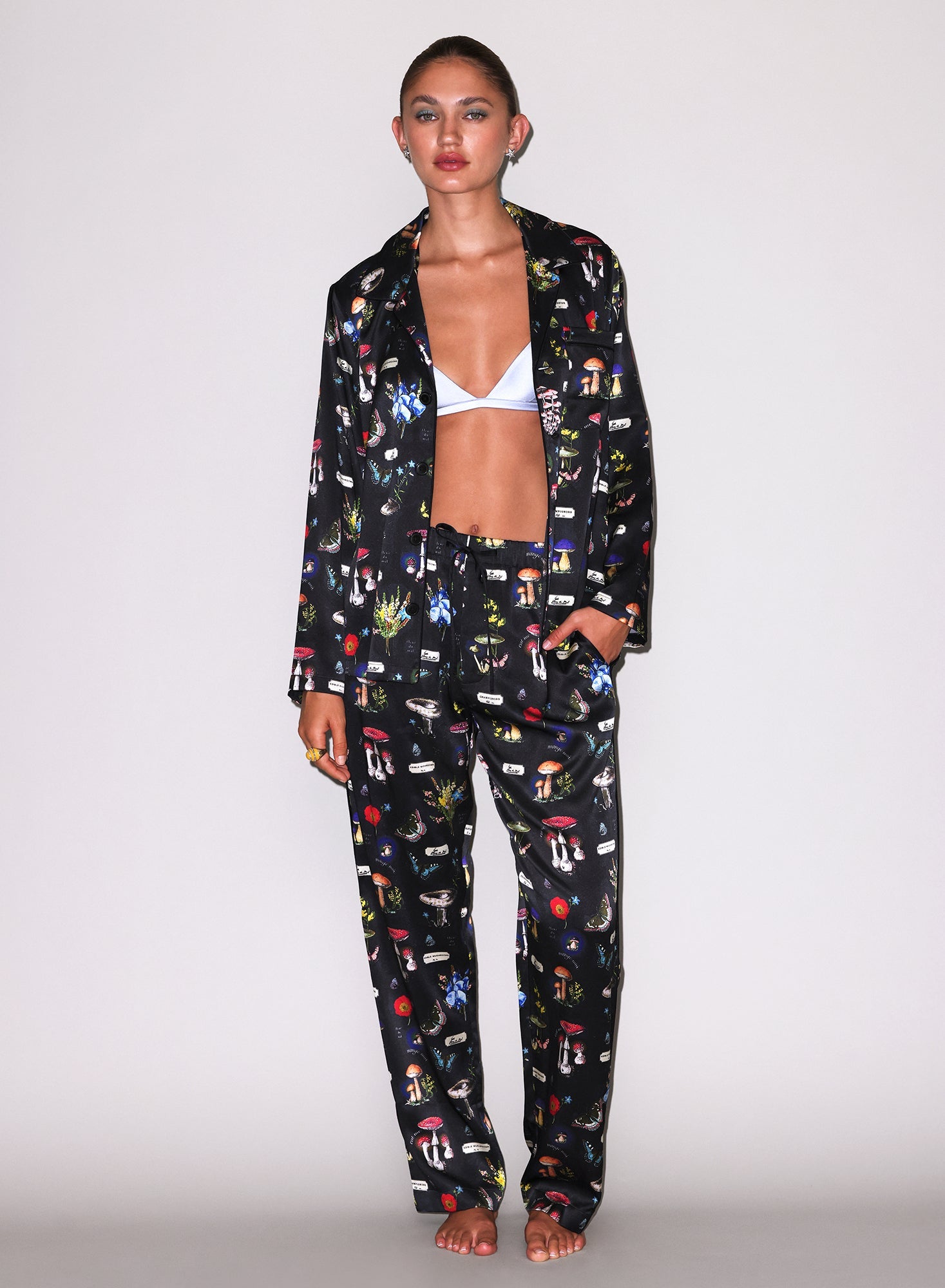 Fleur du Mal Black Magical Mushroom Print PJ Top
