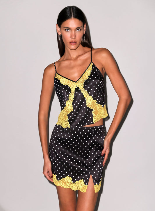 Fleur du Mal Small Dot Black Juliet Lace Slip Skirt