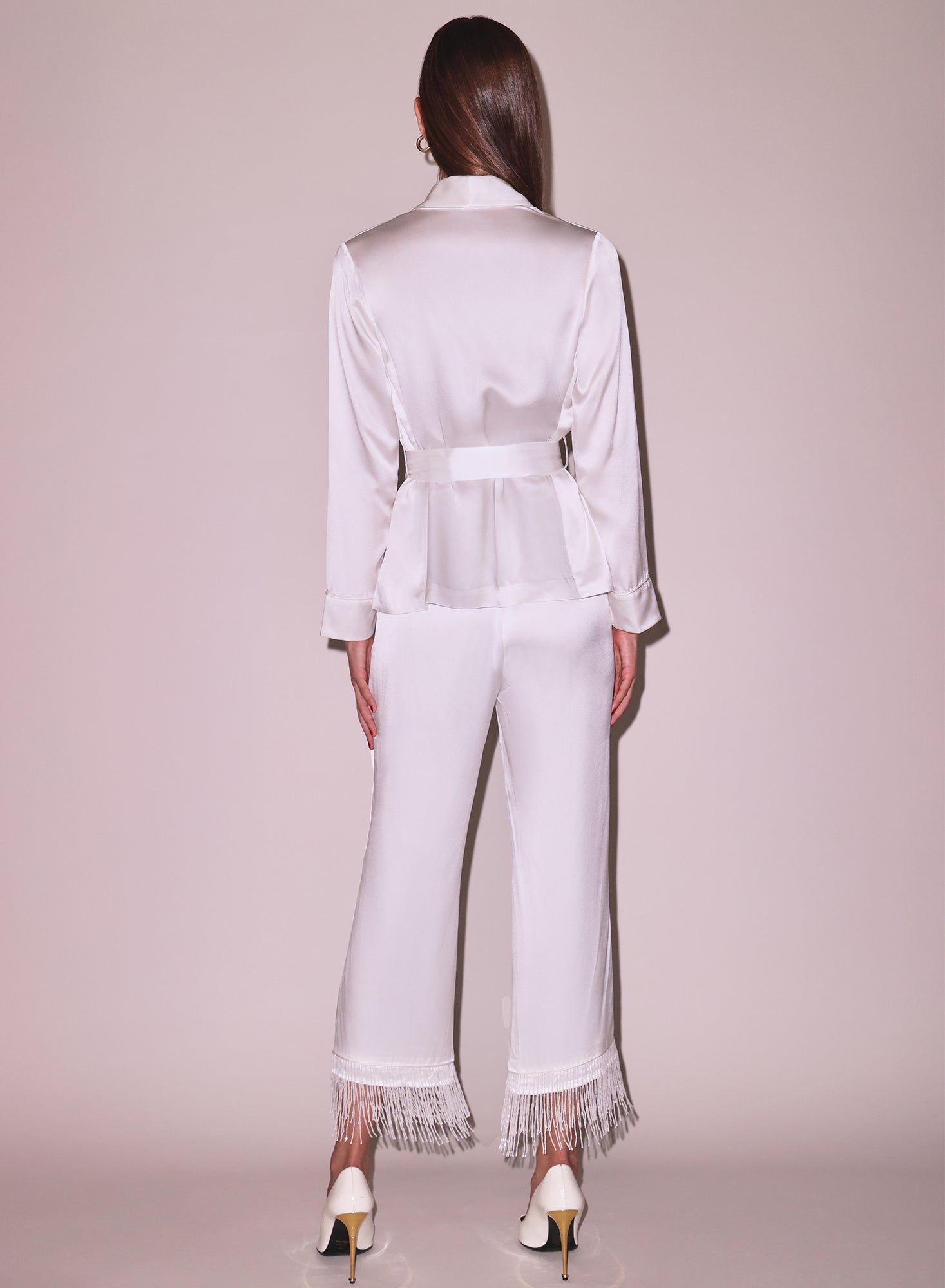 Fleur du Mal Ivory Bianca Fringe Silk Pant