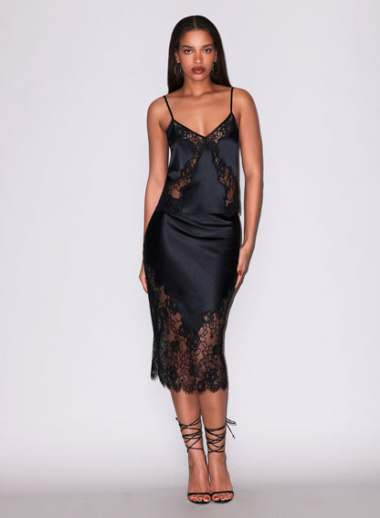 Fleur du Mal Black Juliet Lace Silk Cami