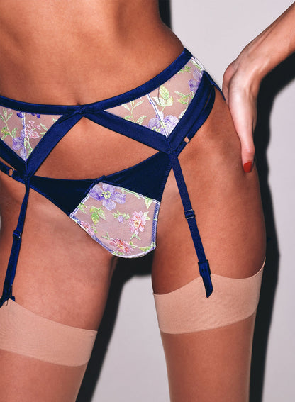 Fleur du Mal Midnight Navy Elara Embroidery Thong