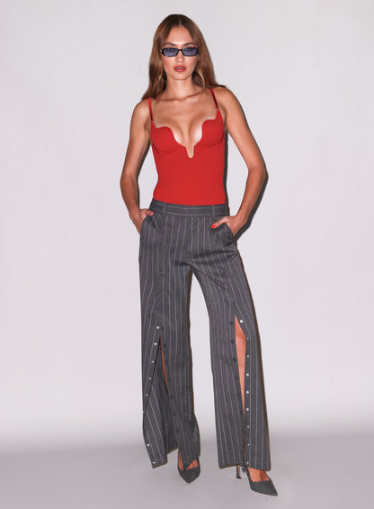 Fleur du Mal Red Le Stretch Micro Seduce U-Plunge Bodysuit
