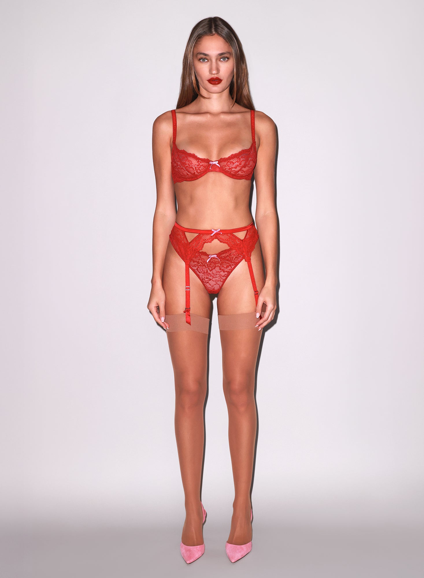 Fleur du Mal Red Bianca Lace Thong