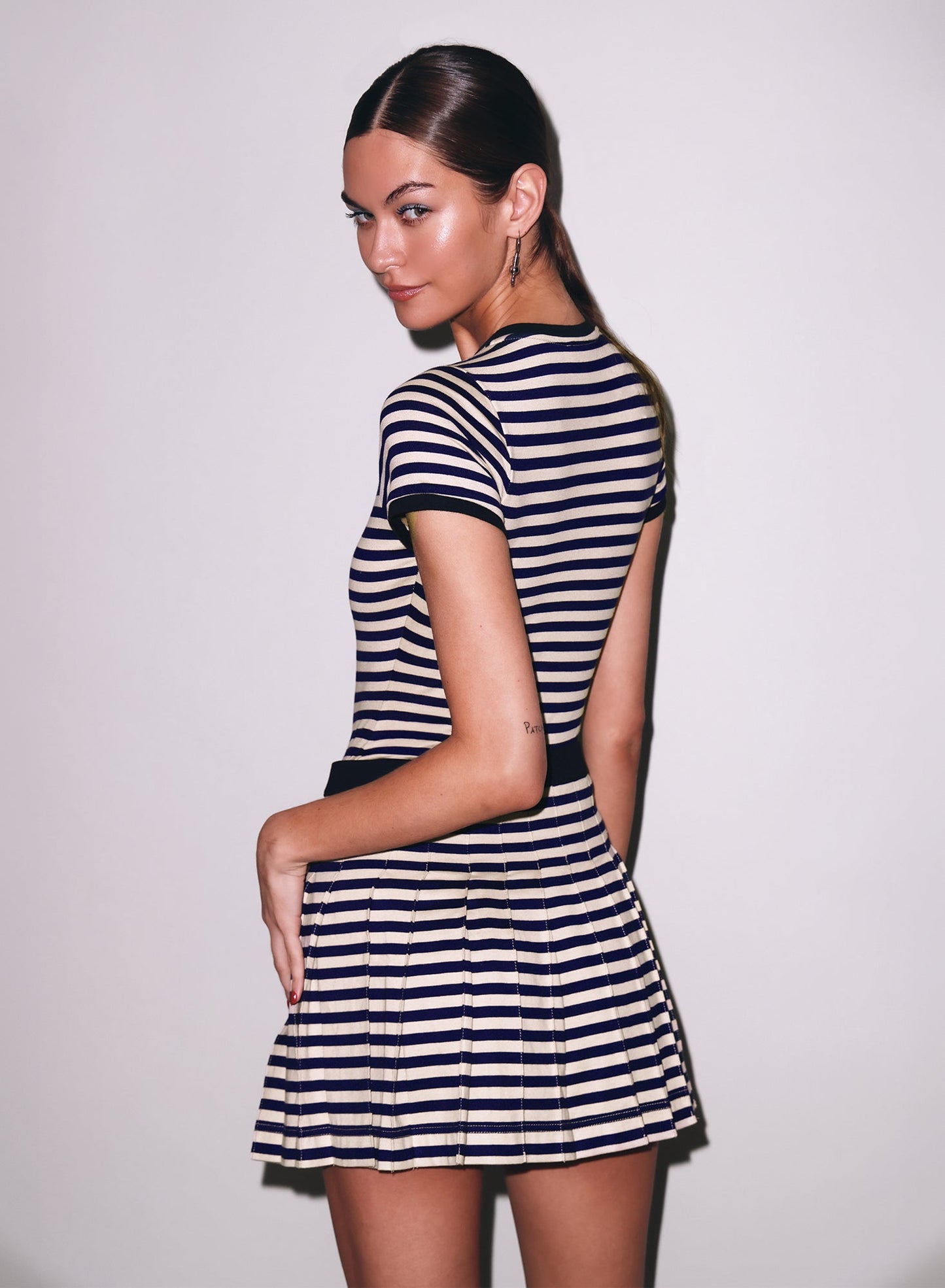 Fleur du Mal Navy Sand Stripe Ivy Pleated Skirt