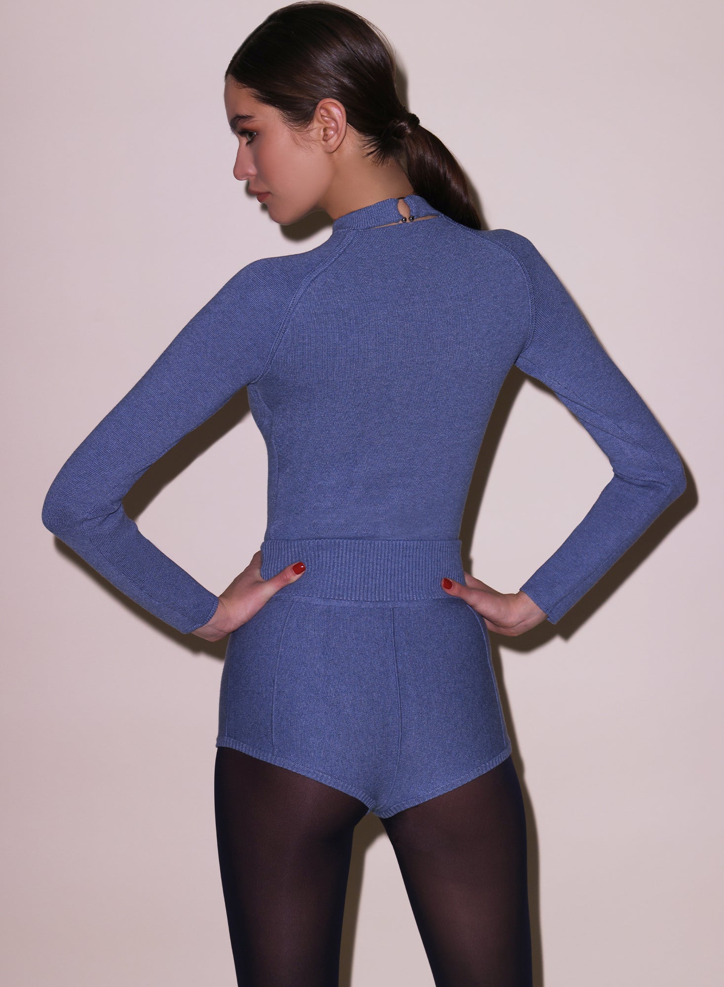 Fleur du Mal Charcoal Blue Knit Underbust Long Sleeve Top