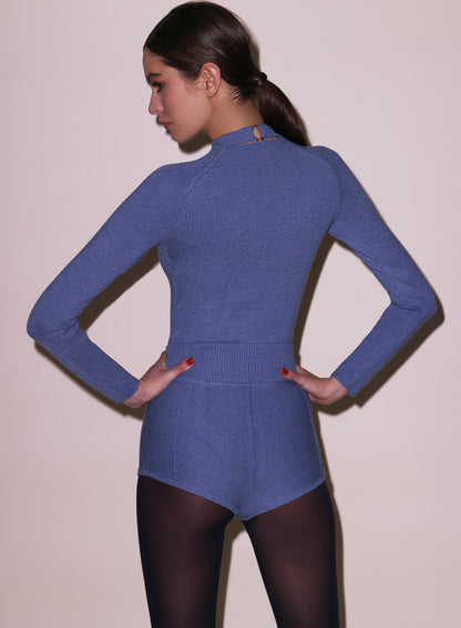 Fleur du Mal Charcoal Blue Knit Underbust Long Sleeve Top